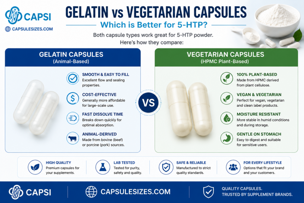 Gelatin vs vegetarian capsules for 5-HTP powder