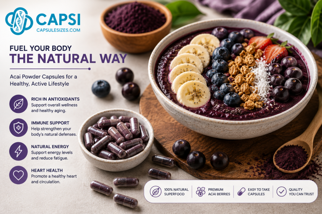 Acai supplement lifestyle image with capsules