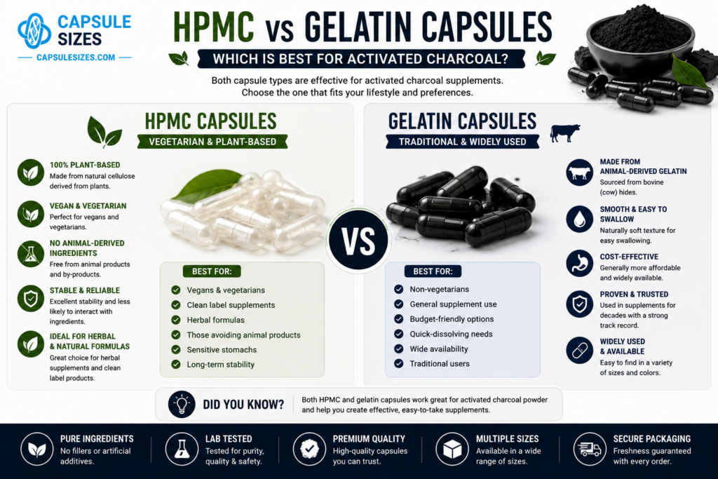 HPMC versus gelatin capsules for activated charcoal powder
