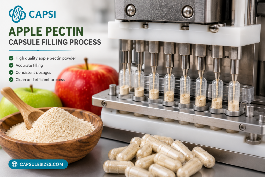 Filling apple pectin powder into capsules using a capsule machine