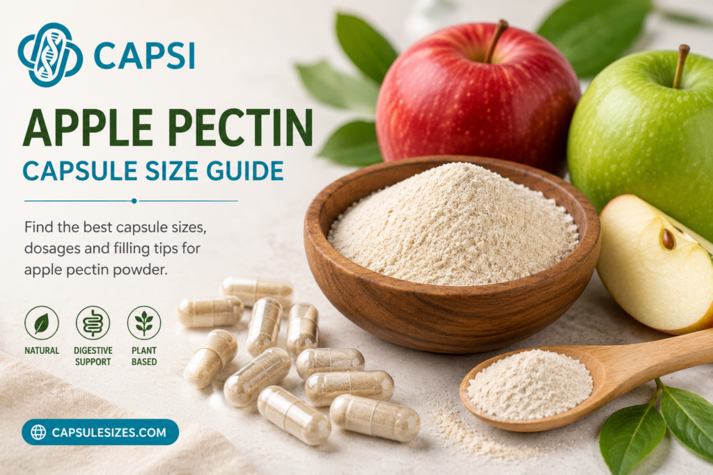 Apple pectin capsule size guide with powder and empty capsules