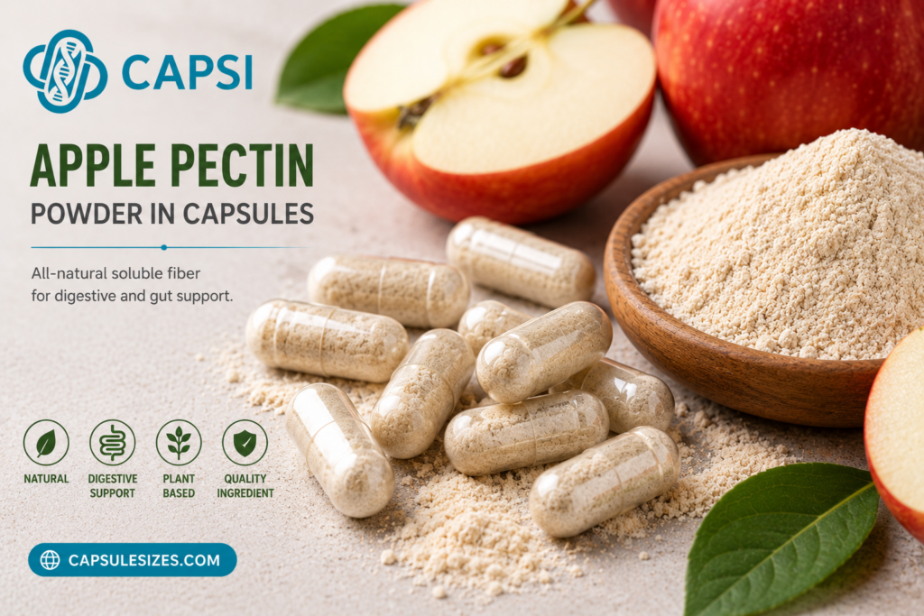 Apple pectin powder inside clear capsules