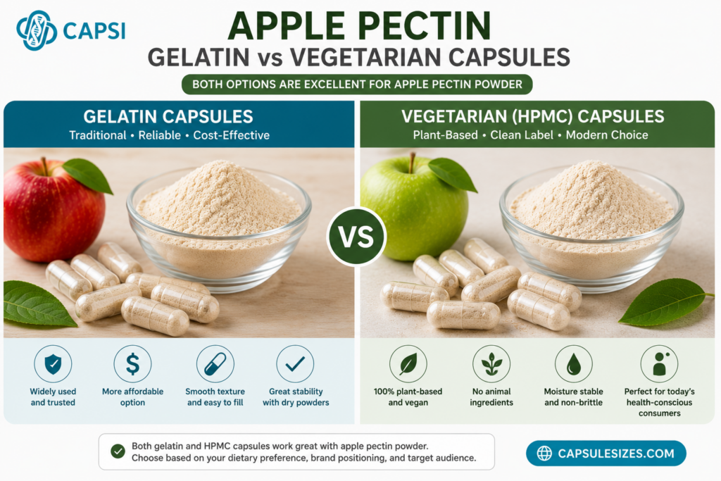 Gelatin vs vegetarian capsules for apple pectin powder