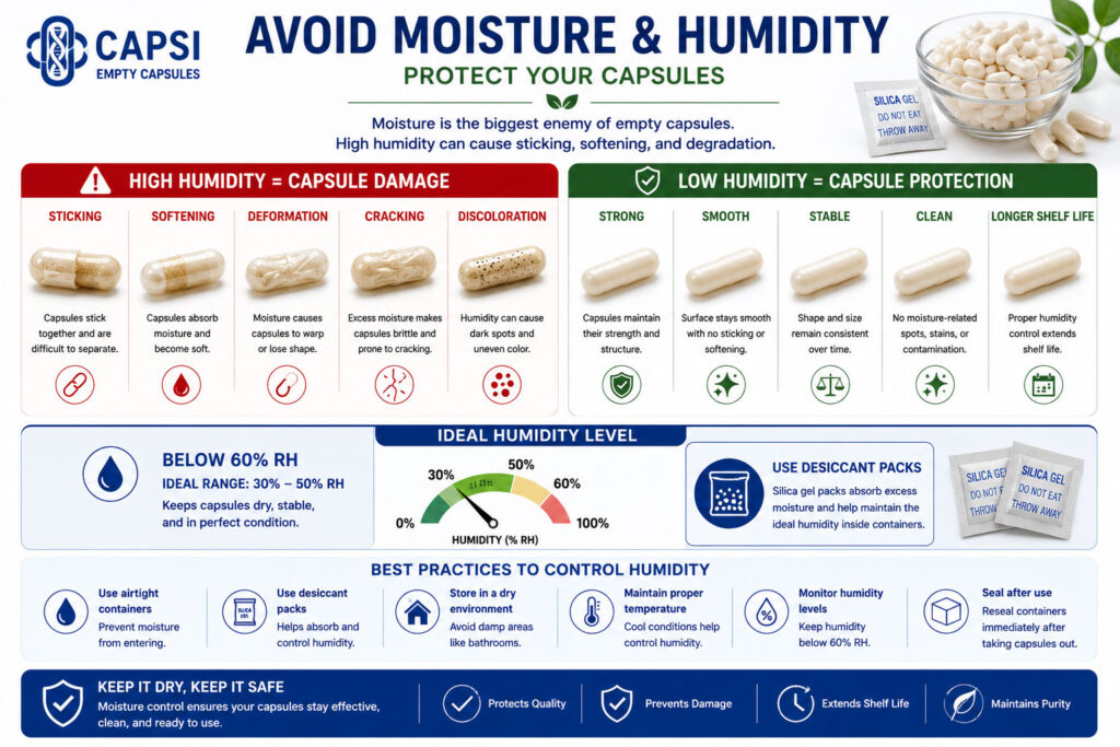How moisture and humidity can damage empty capsules during storage