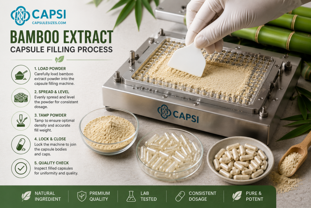 Filling bamboo extract powder into empty capsules