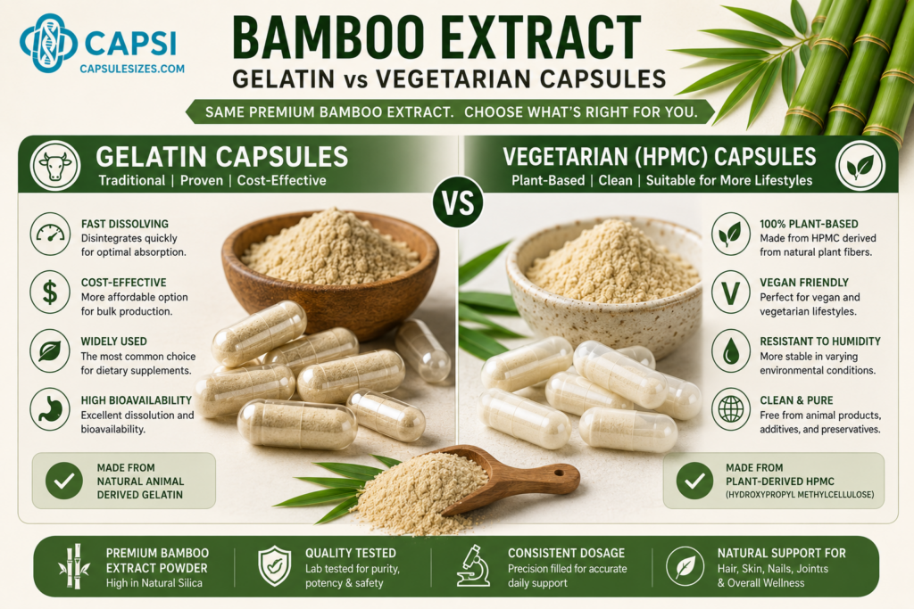 Gelatin vs vegetarian capsules for bamboo extract powder