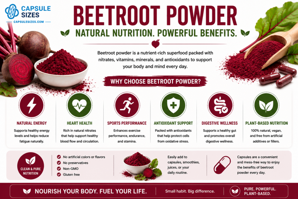 Beetroot powder supplement benefits infographic