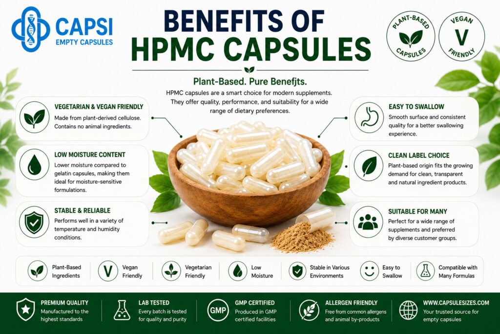 Benefits of HPMC capsules including vegan and vegetarian suitability