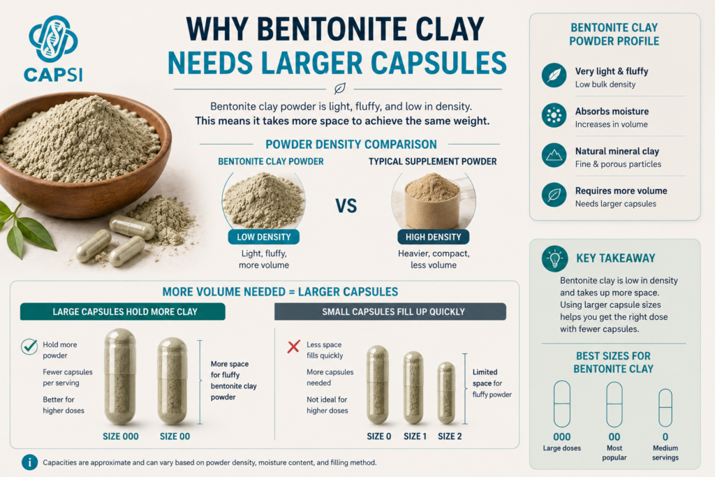 Bentonite clay capsule capacity infographic