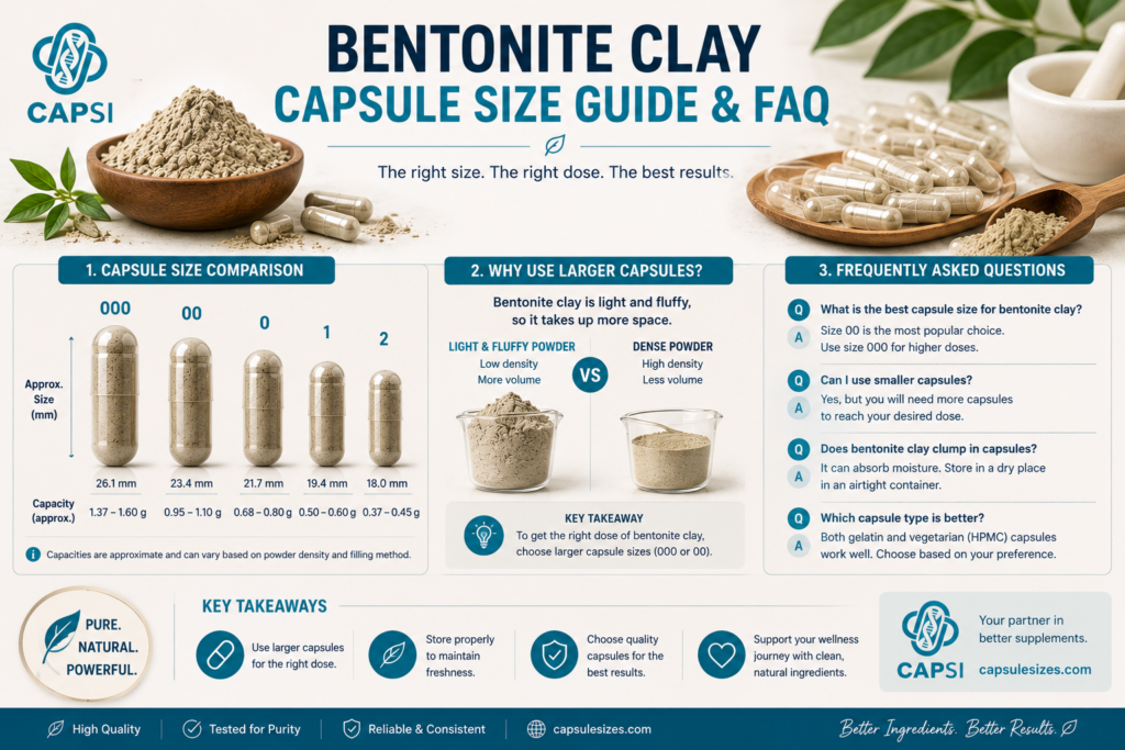 Bentonite clay capsule size FAQ banner