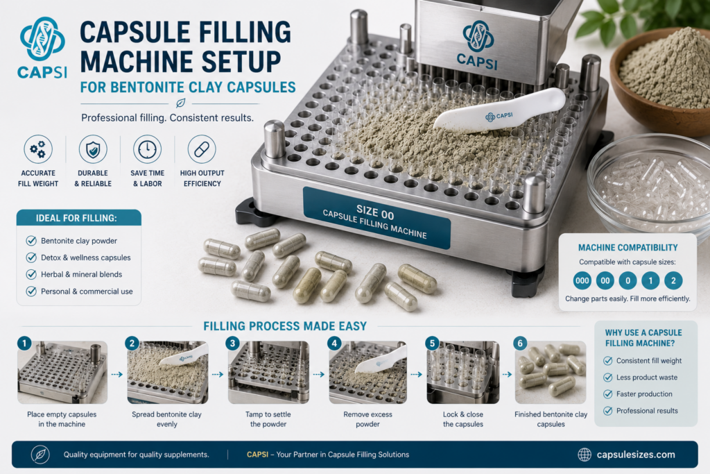 Capsule filling machine for bentonite clay capsules