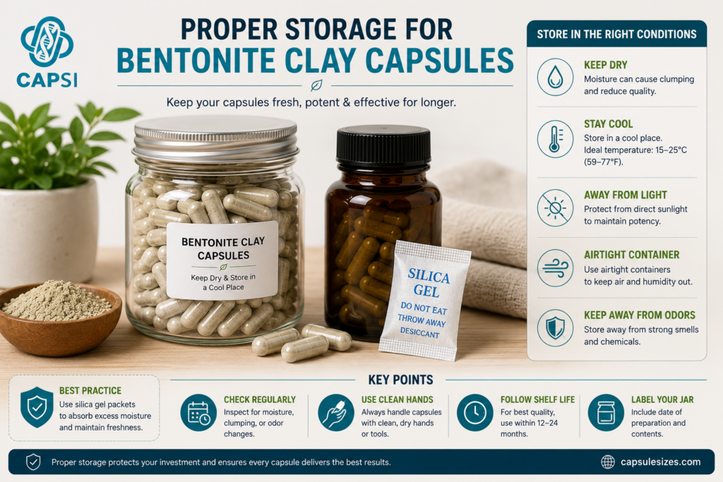 Proper storage of bentonite clay capsules