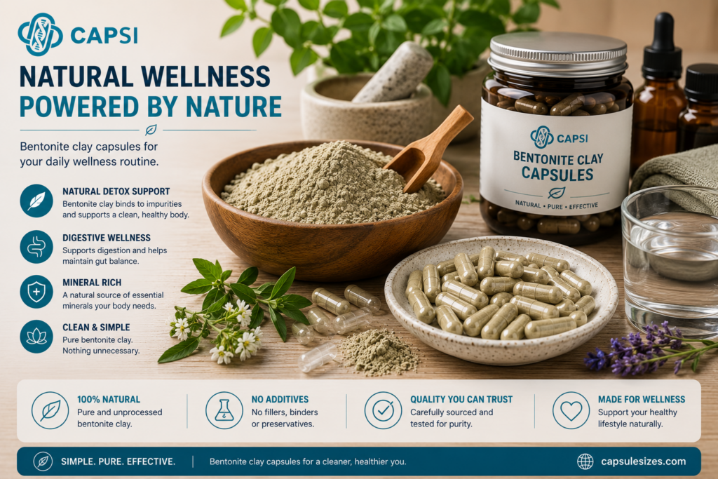 Natural bentonite clay wellness capsule setup
