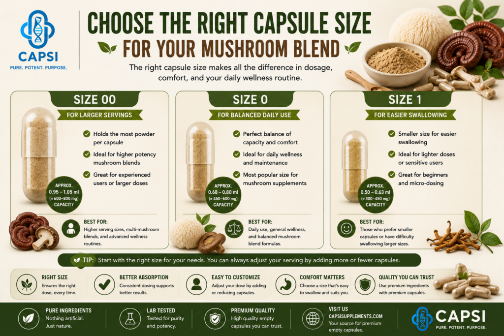Guide to choosing the best capsule size for mushroom blend powder