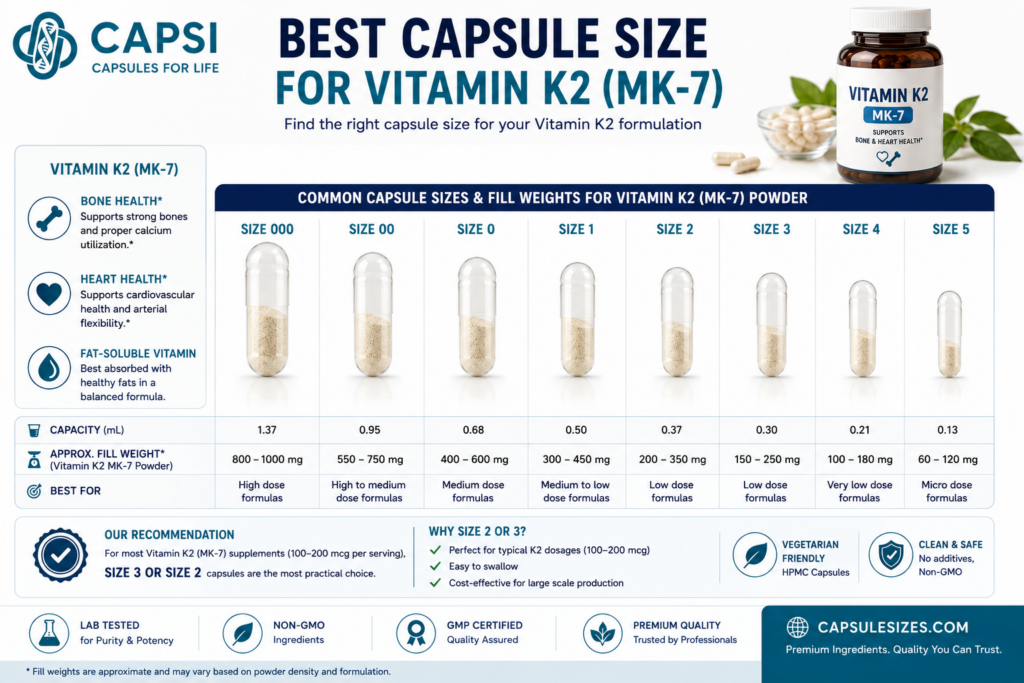 Best capsule sizes for Vitamin K2 supplement formulations