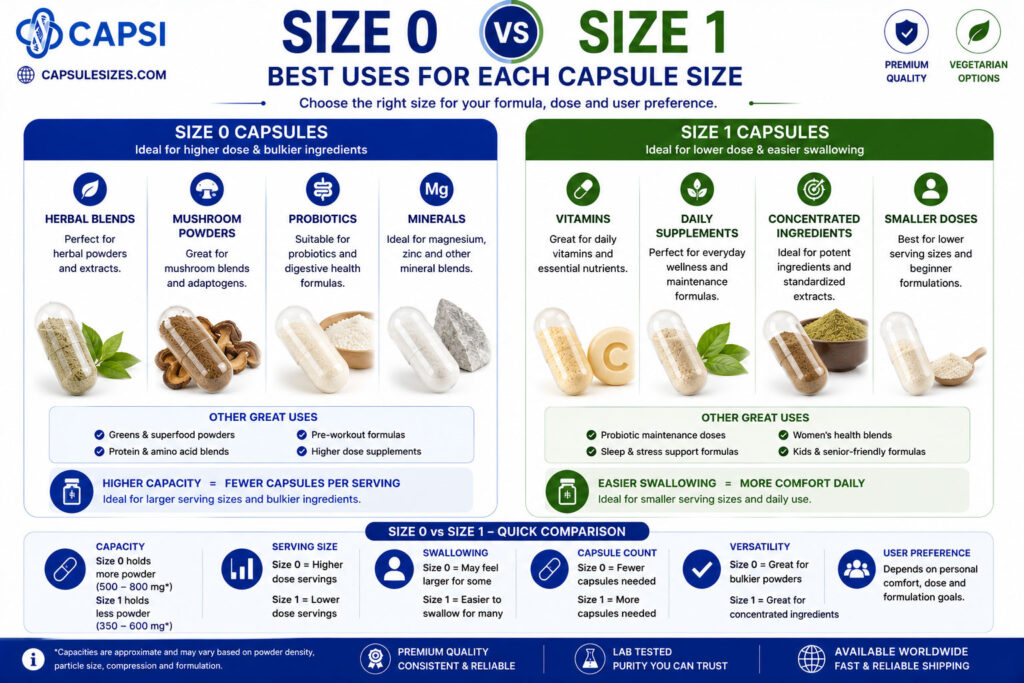 Best supplement uses for size 0 and size 1 capsules