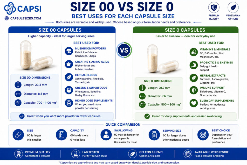 Best supplement uses for size 00 and size 0 capsules
