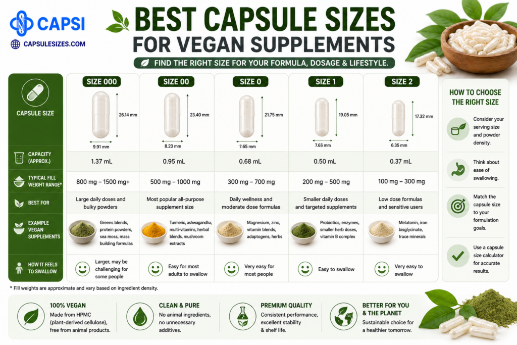 Best capsule sizes for vegan supplements comparison chart