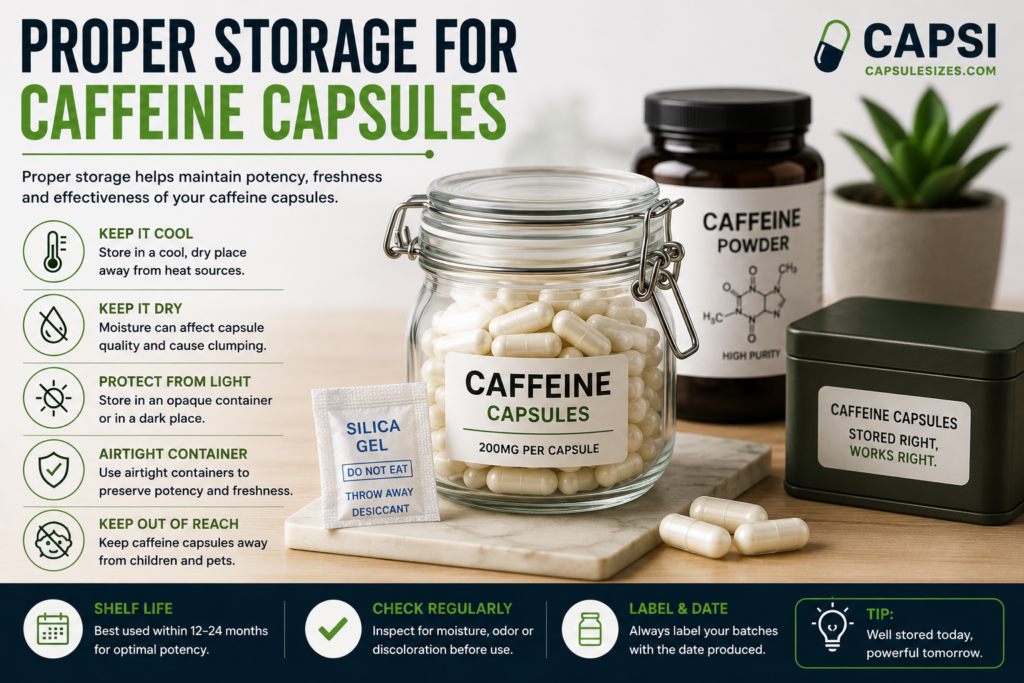 Proper storage for caffeine capsules