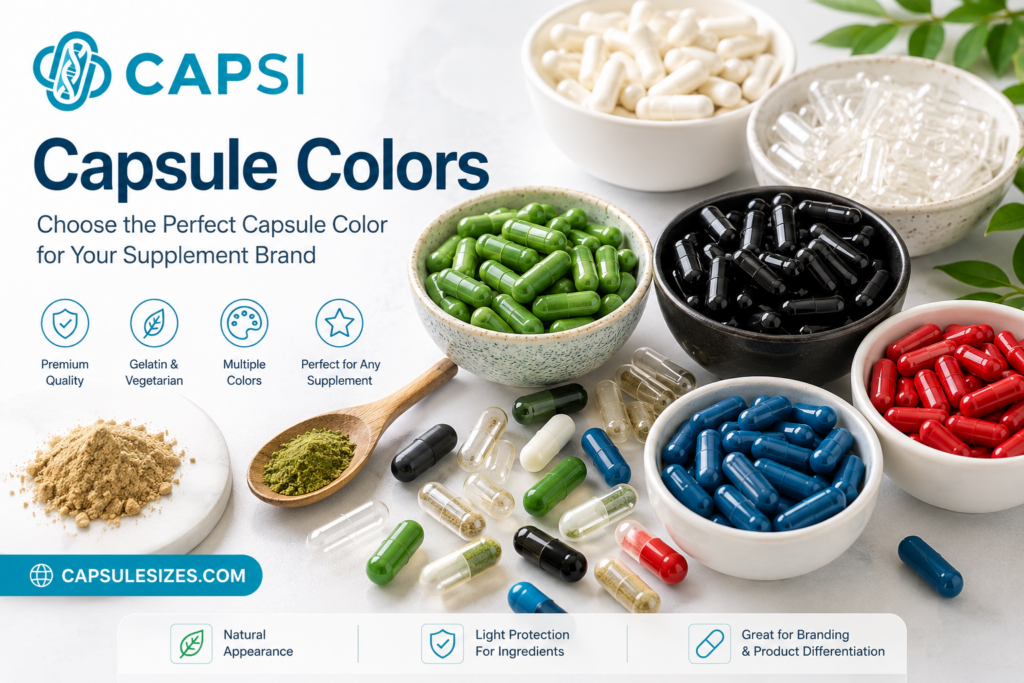 Different colored empty capsules for supplement branding and capsule color guide