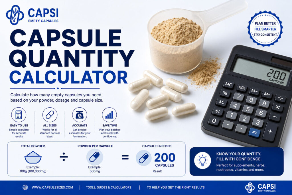 Capsule quantity calculator for working out how many empty capsules are needed