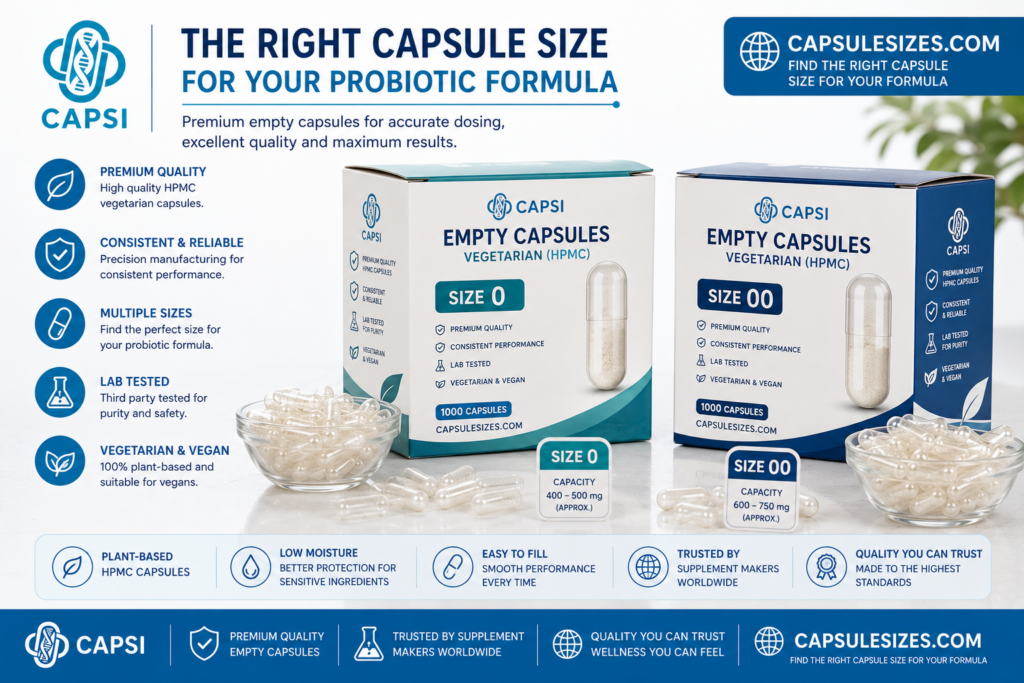 Capsule Sizes probiotic capsule size guide display