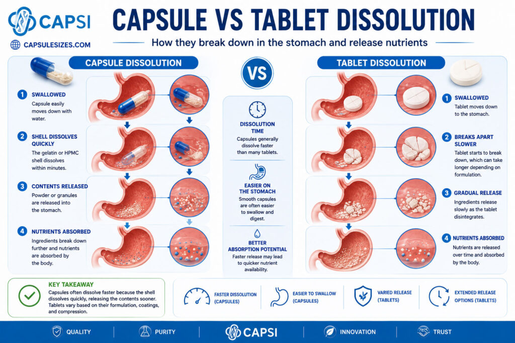 Capsule and tablet dissolution comparison in the stomach
