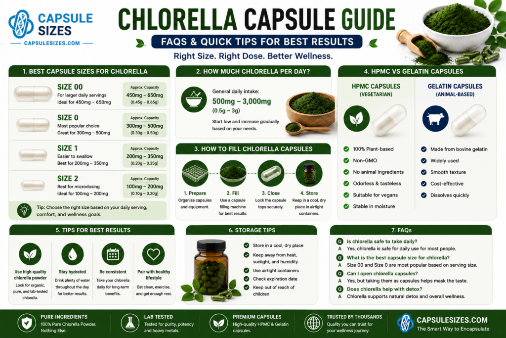 Quick guide and FAQ for chlorella powder capsules