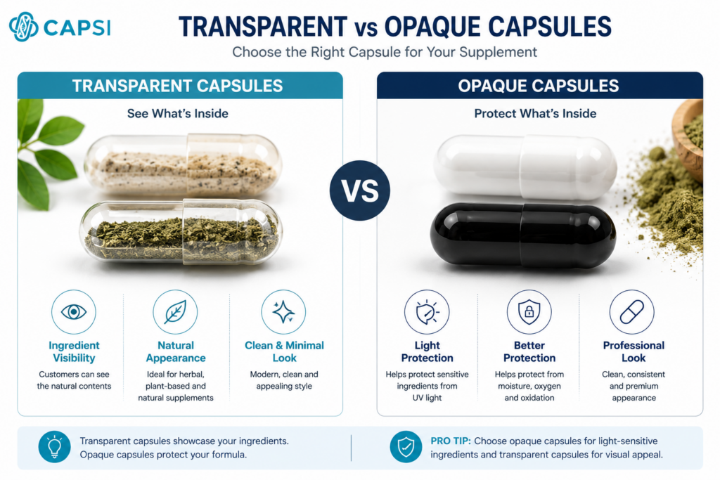 Comparison between transparent and opaque empty capsules