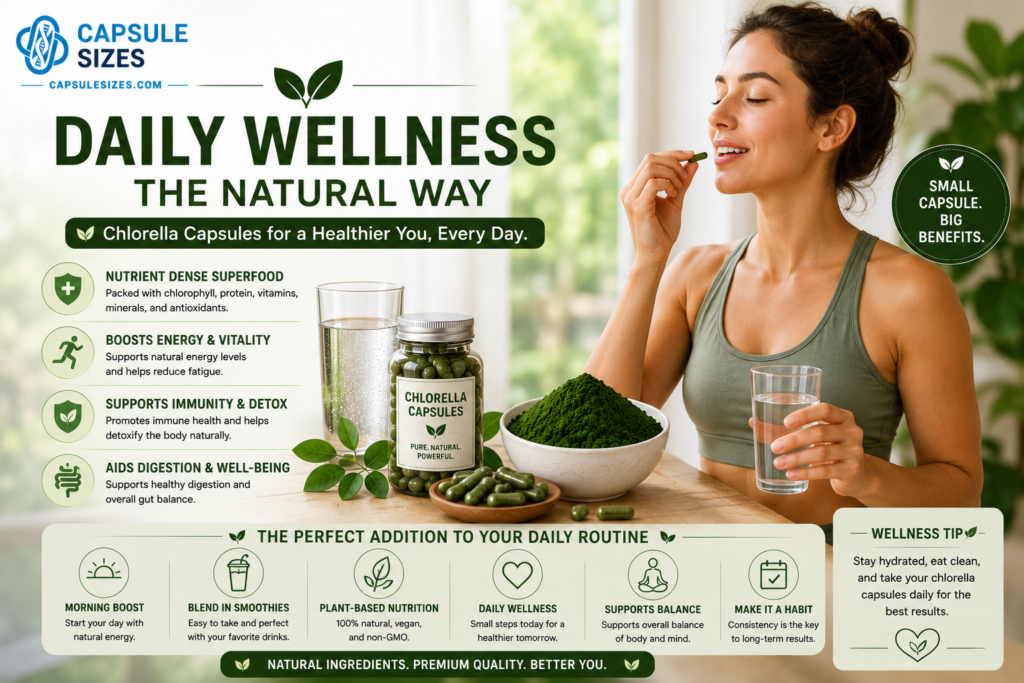 Daily wellness routine using chlorella capsules