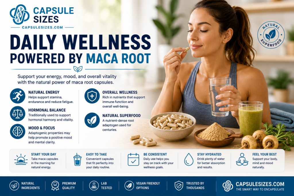 Daily wellness routine with maca root capsules