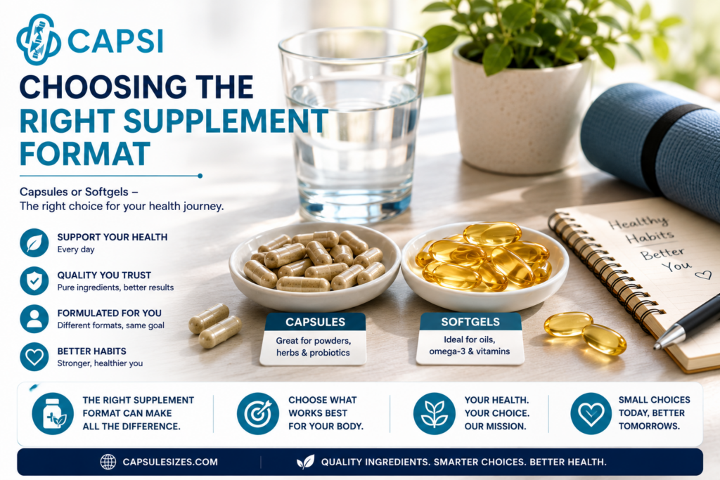 Daily supplement routine with capsules and softgels