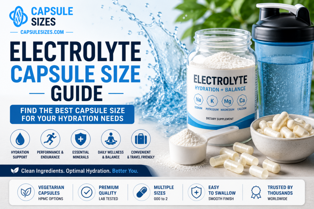 Electrolyte capsule size guide with powder and empty capsules