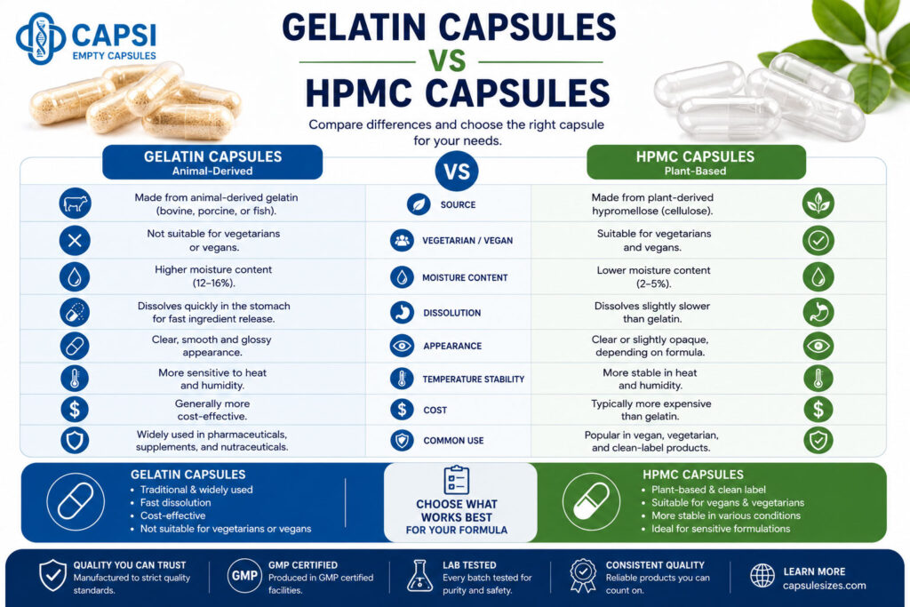Comparison between gelatin capsules and HPMC vegetarian capsules