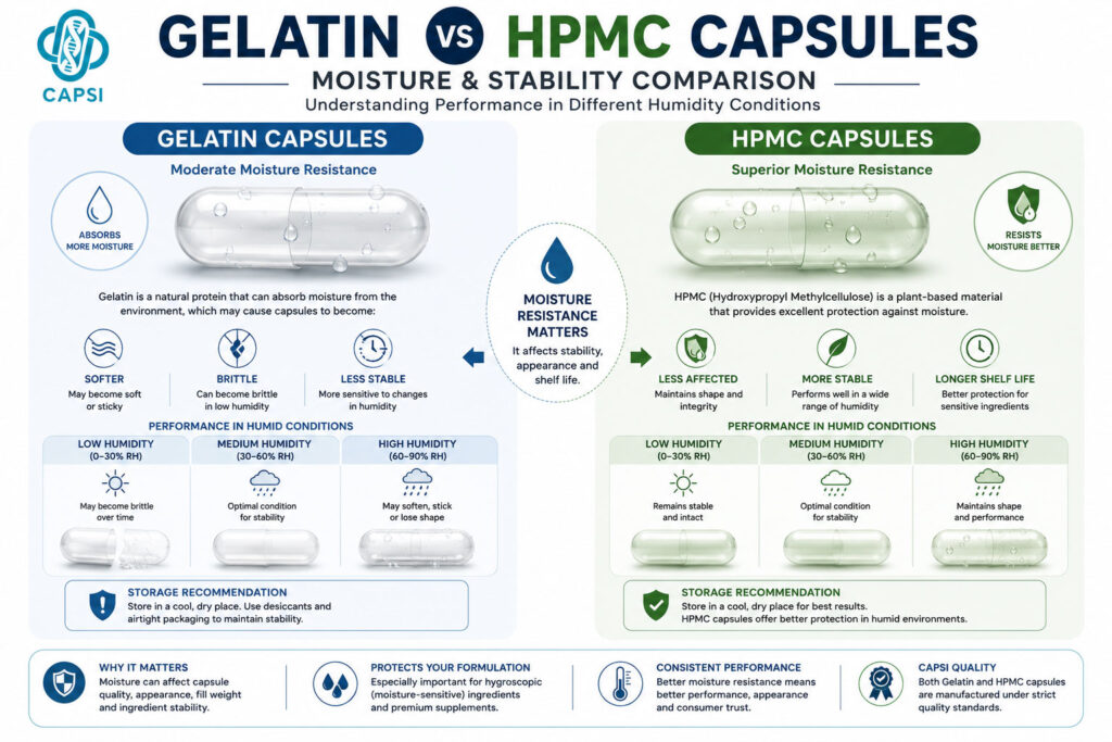 Image 4 ALT:
Best uses and applications comparison for gelatin capsules and HPMC vegetarian capsules including supplements, herbs and moisture-sensitive ingredients