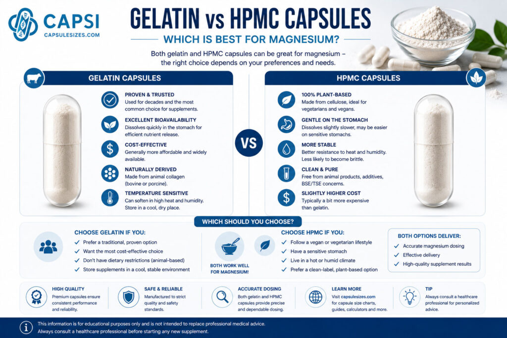 Gelatin vs vegetarian capsules for magnesium