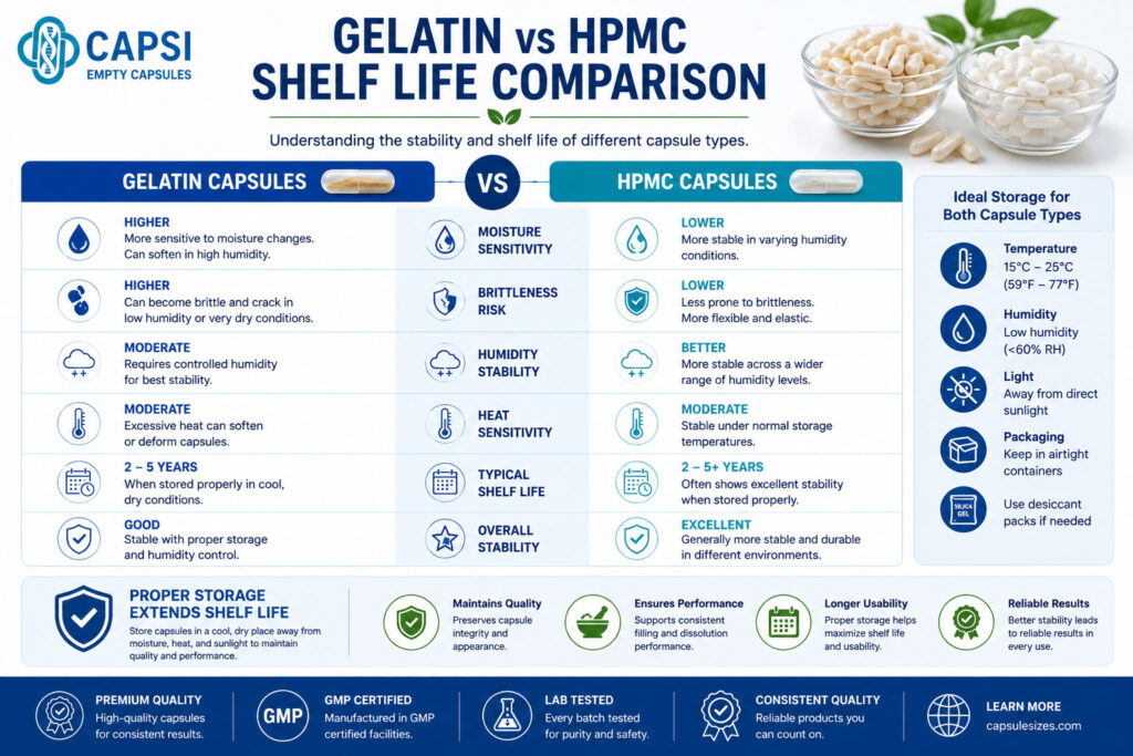 Comparison of gelatin and HPMC capsule shelf life and storage stability
