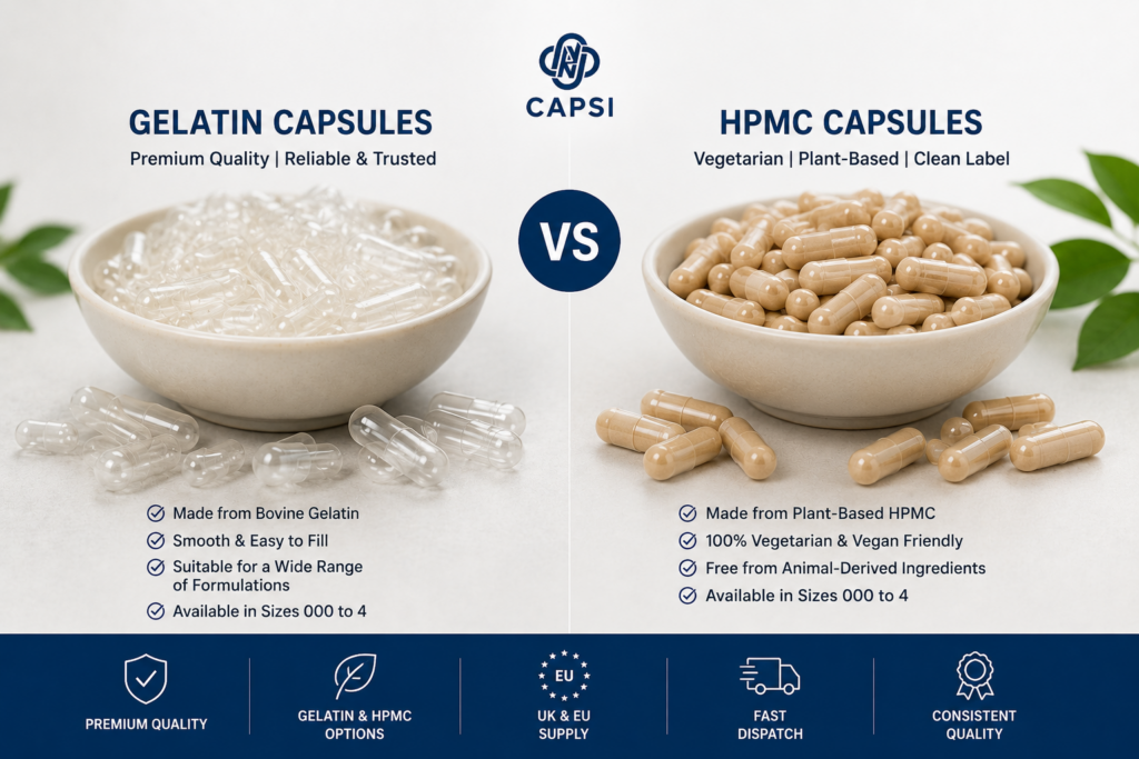 Gelatin and HPMC vegetarian empty capsules comparison