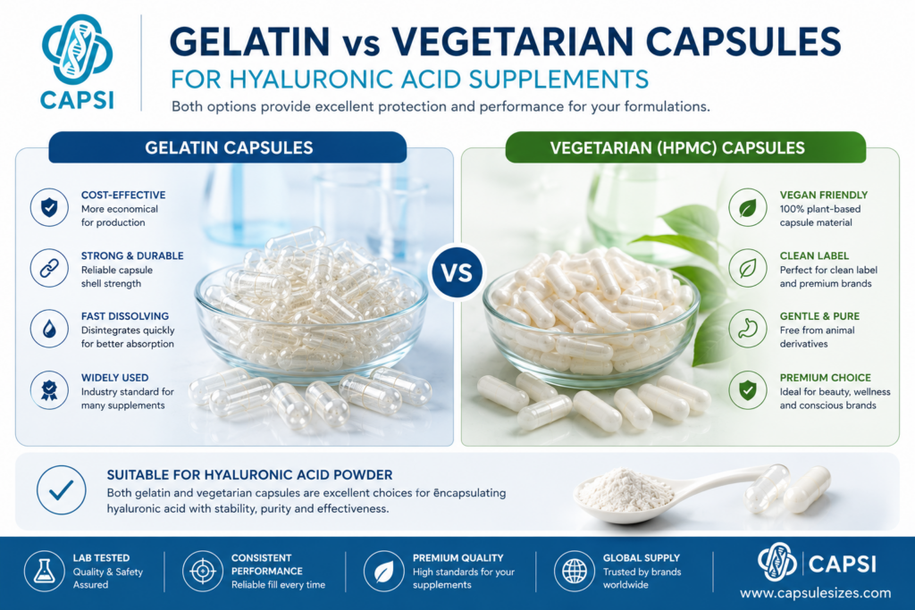 Gelatin vs vegetarian capsules for hyaluronic acid supplements