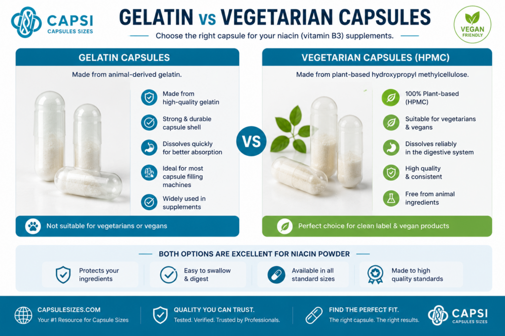 Gelatin vs vegetarian capsules for niacin powder