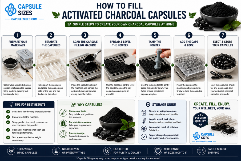 How to fill activated charcoal capsules using empty capsules