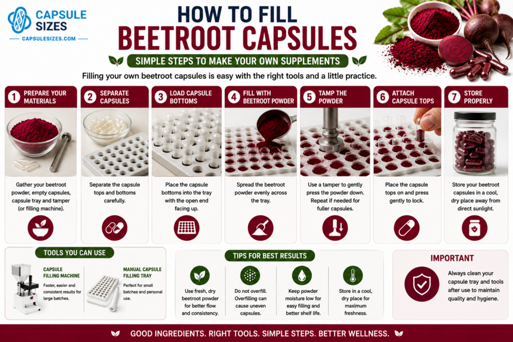 Filling beetroot powder capsules using a capsule machine
