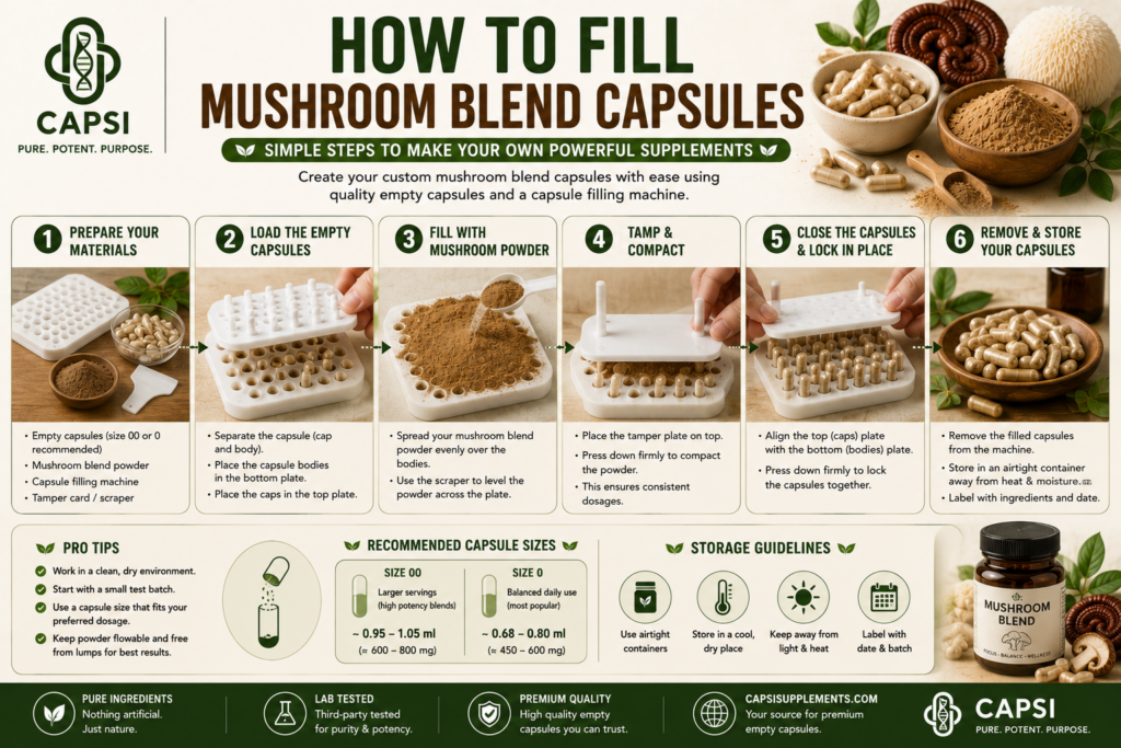 How to fill mushroom blend capsules using empty capsules