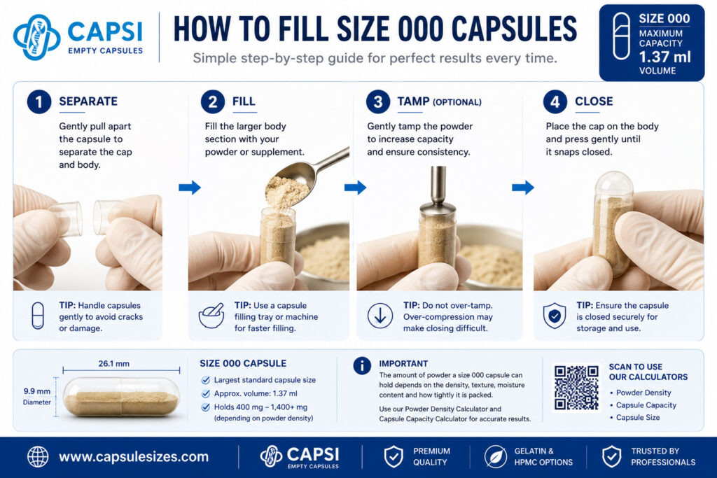 How to fill size 000 empty capsules with powder