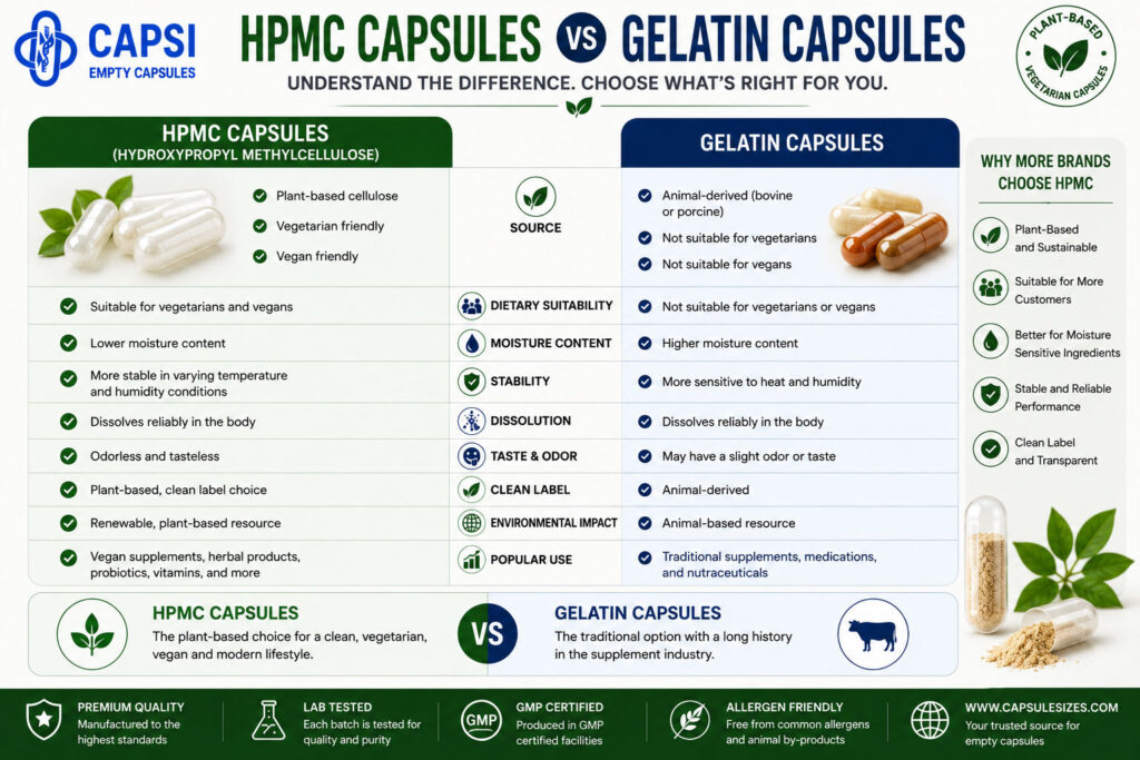 Comparison between HPMC vegetarian capsules and gelatin capsules