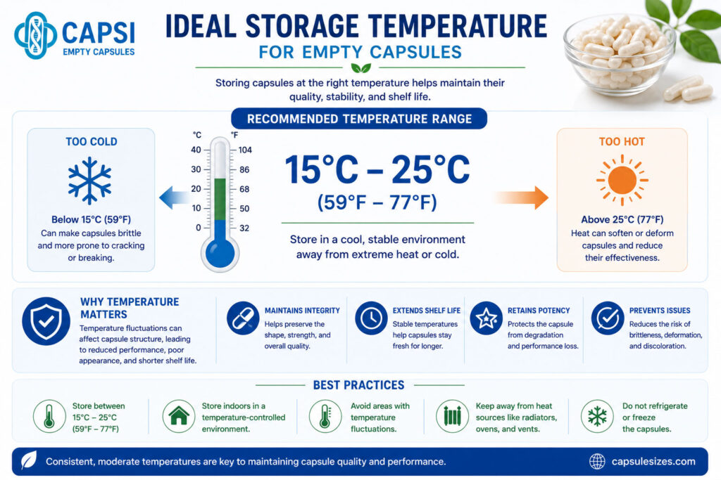 Ideal temperature range for storing empty gelatin and HPMC capsules