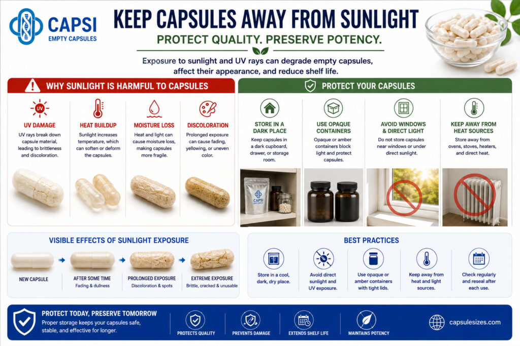 Why empty capsules should be stored away from direct sunlight and heat