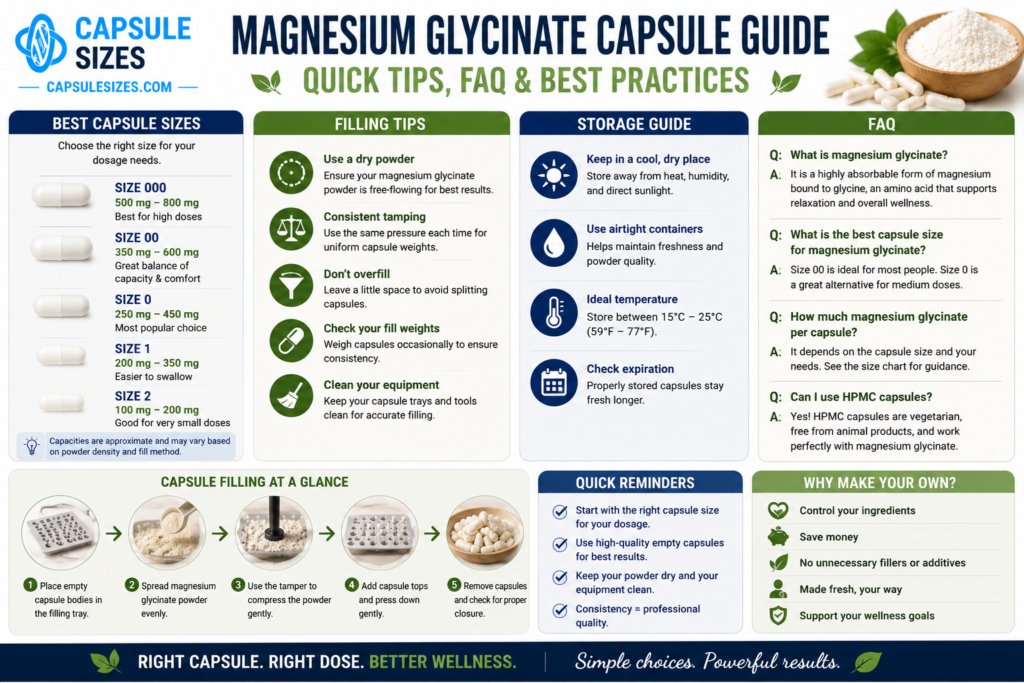 Quick guide and FAQ for magnesium glycinate powder capsules