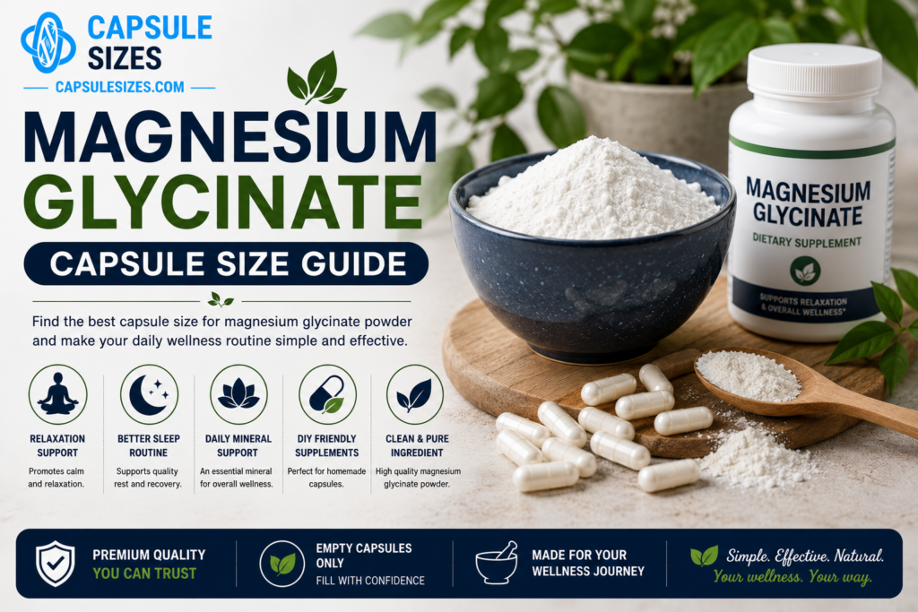 Capsule size comparison chart for magnesium glycinate powder