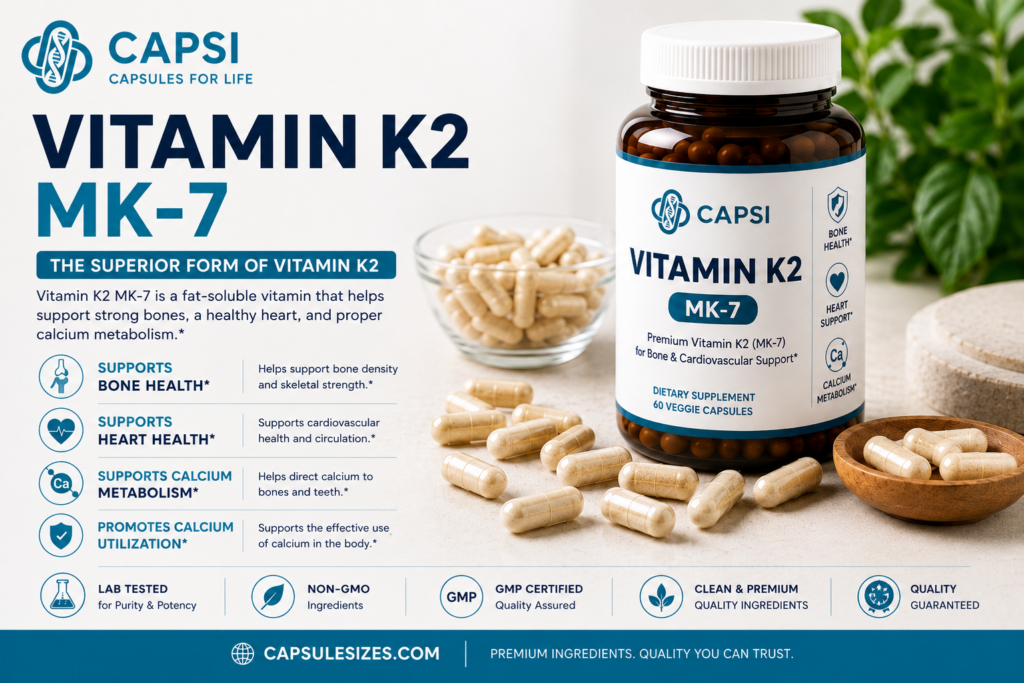 MK-7 Vitamin K2 supplement capsules close-up